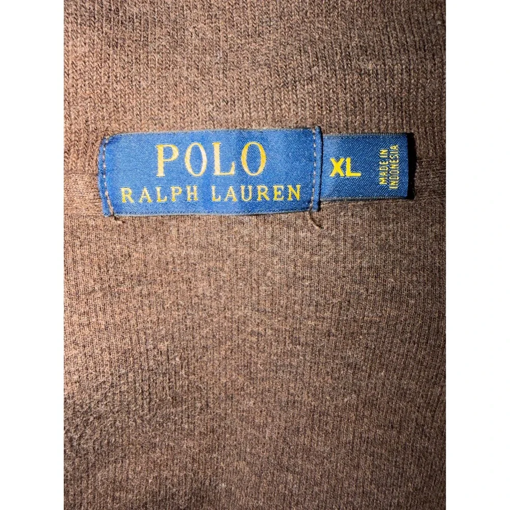 Polo‎ Ralph Lauren Quarter Zip Pullover Men XL Brown Cotton Preppy Logo Academia